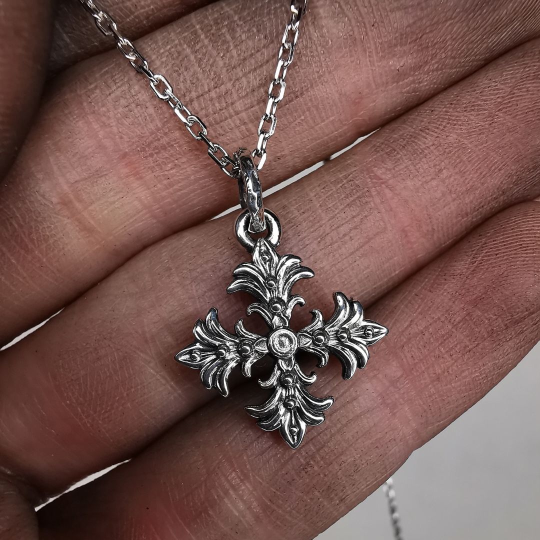 “ Fleury Cross “ Oxidised Silver Pendant