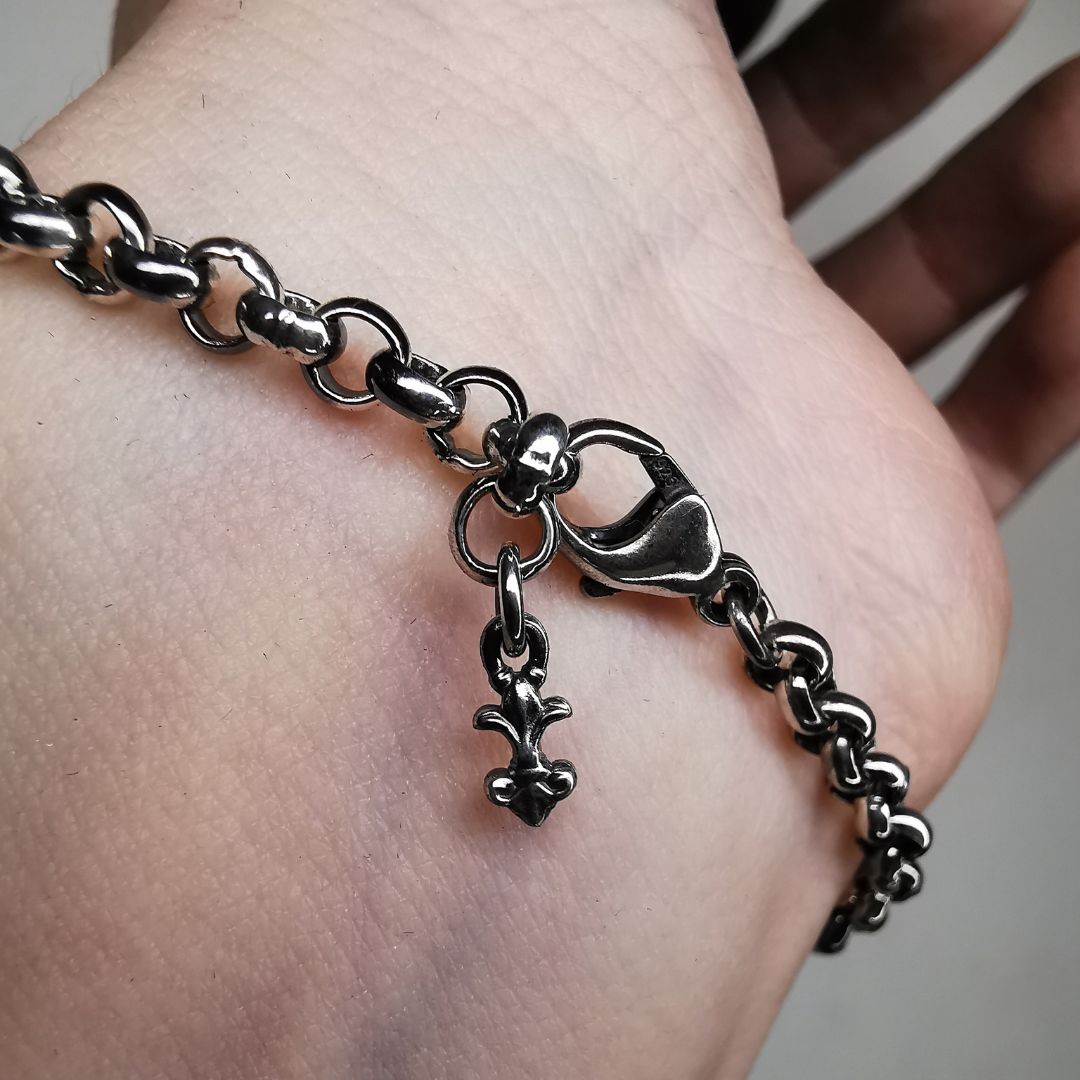 CUSTOM “ Fleury Cross “ Oxidised Silver Bracelet