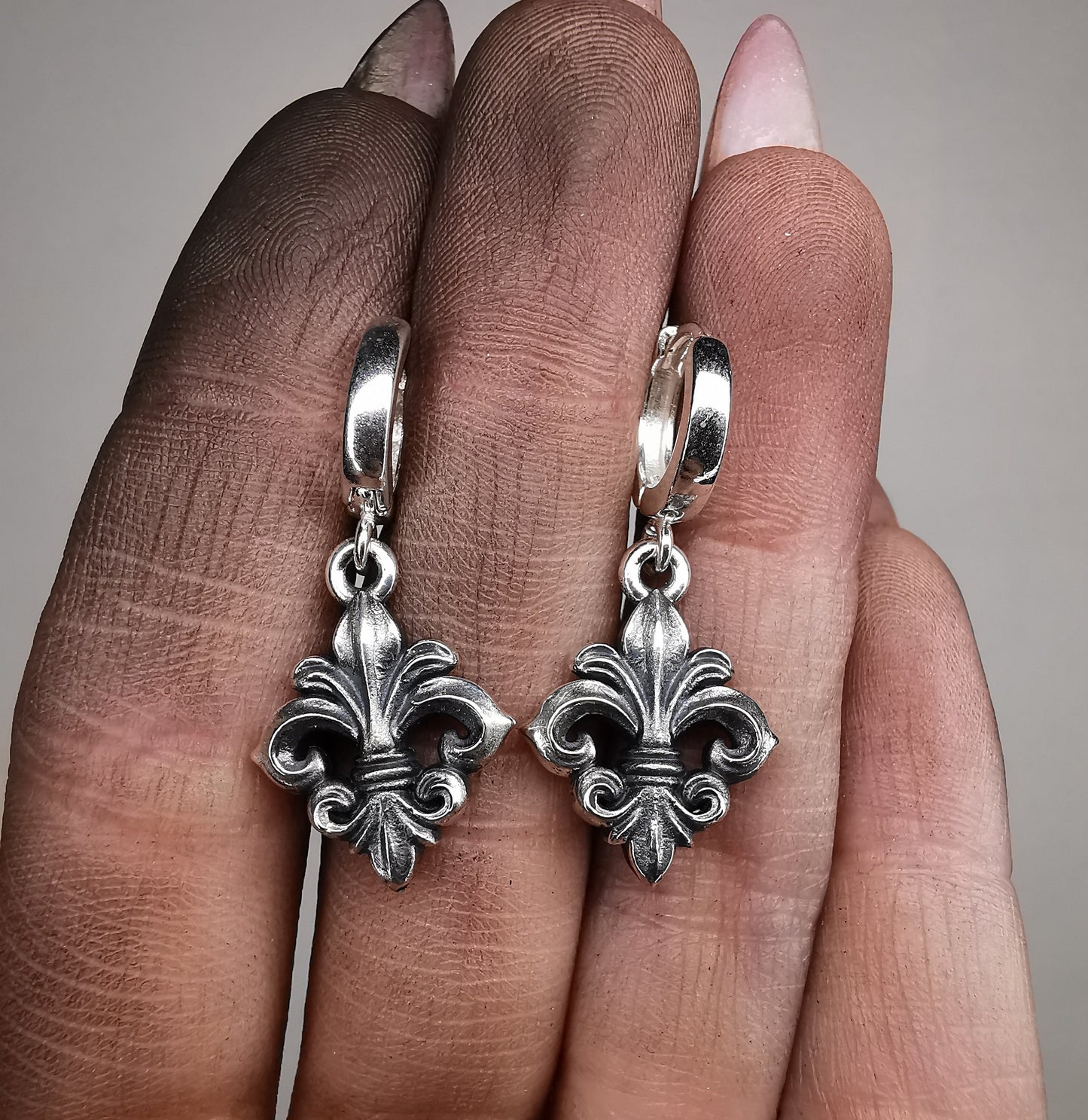 “ Fleur De Lis “ Oxidised Silver Earring Pair