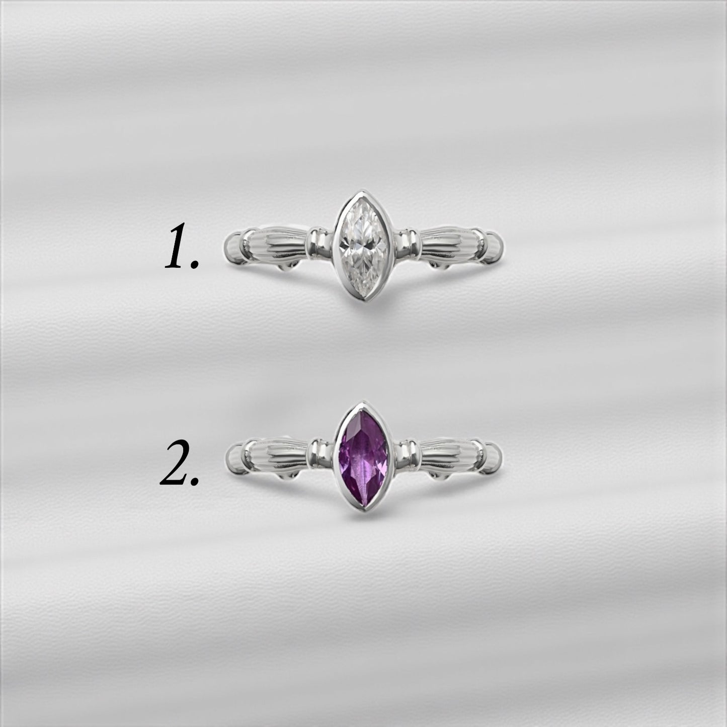 Sidabrinis Column Markizės Žiedas Su 7x4mm Moisanitu Ir Lab. Aleksanditu