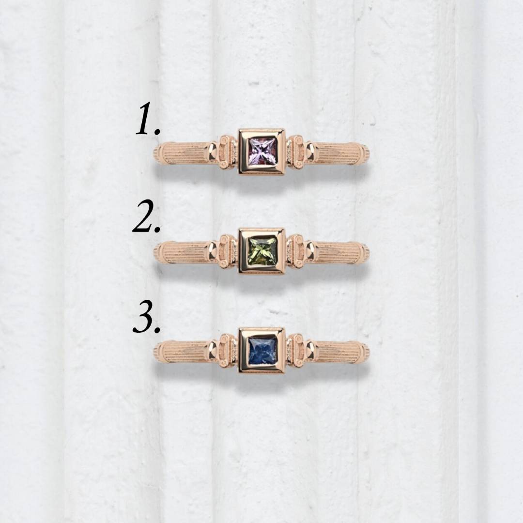 Rose Gold Column Princess Ring With 3mm Sapphires