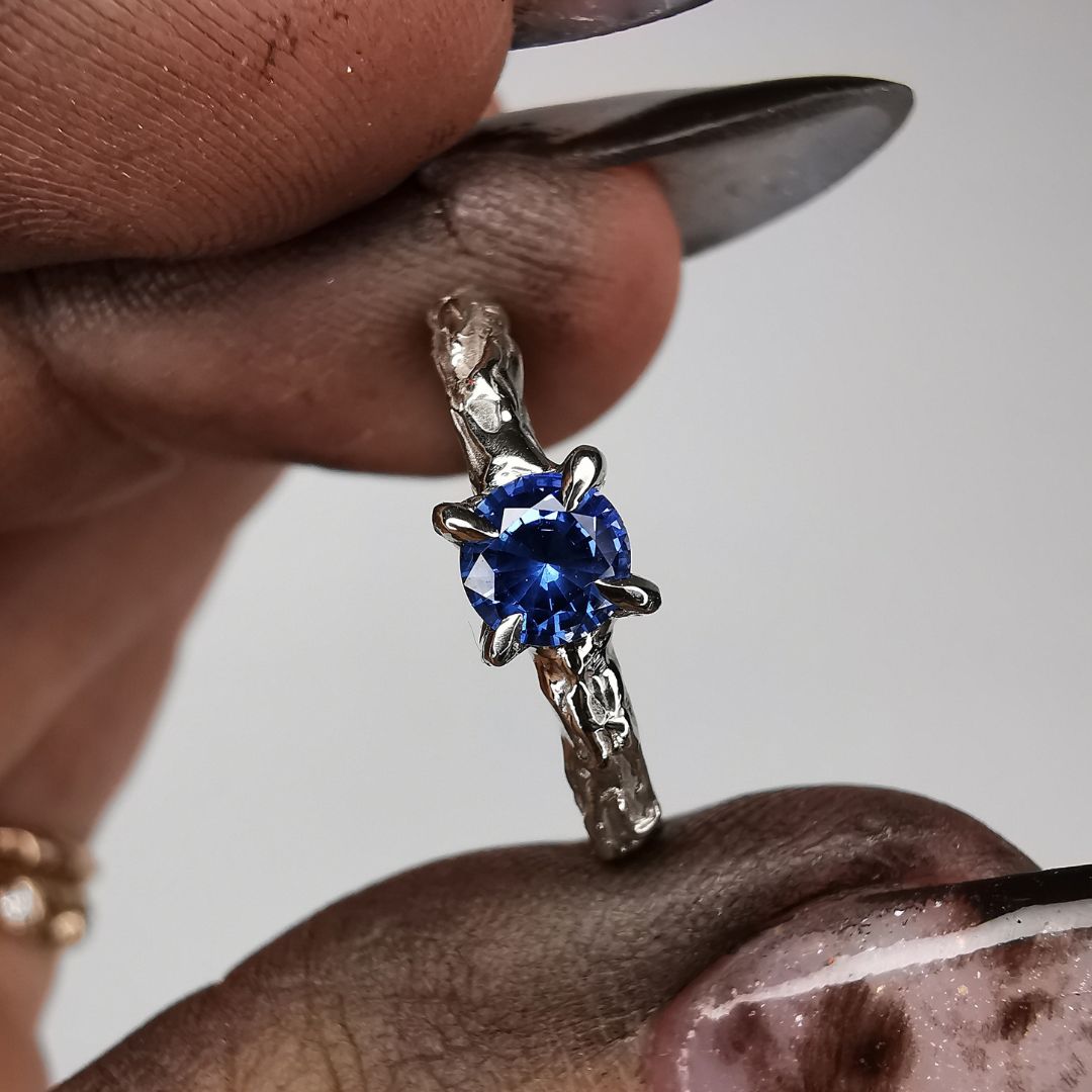 White Gold Signature Ring With Sapphire