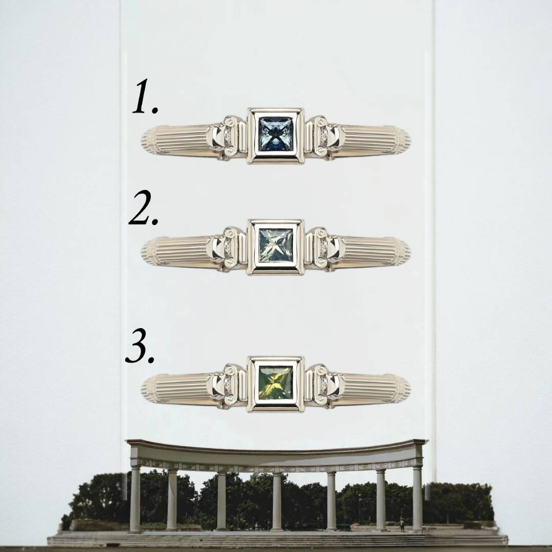 White Gold Column Princess Ring With 3mm Sapphires