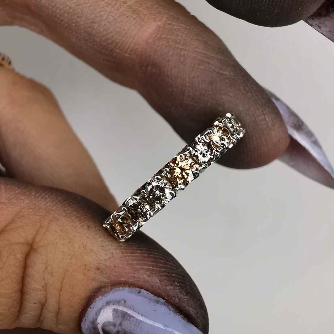 White Gold 1/2 Eternity Ring With Natural Cognac Diamonds