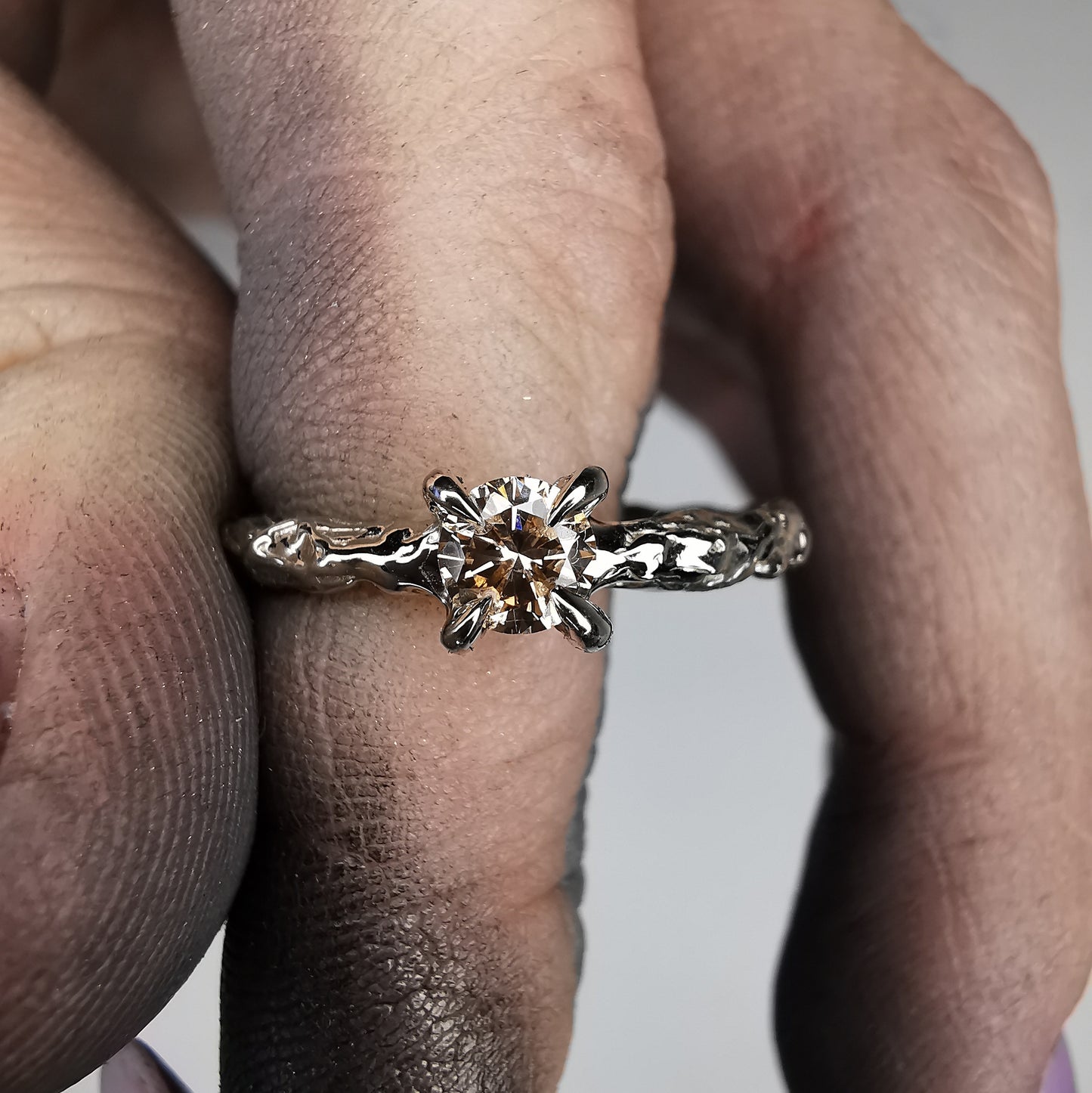 White Gold Signature Ring With Champagne / Cognac Diamond