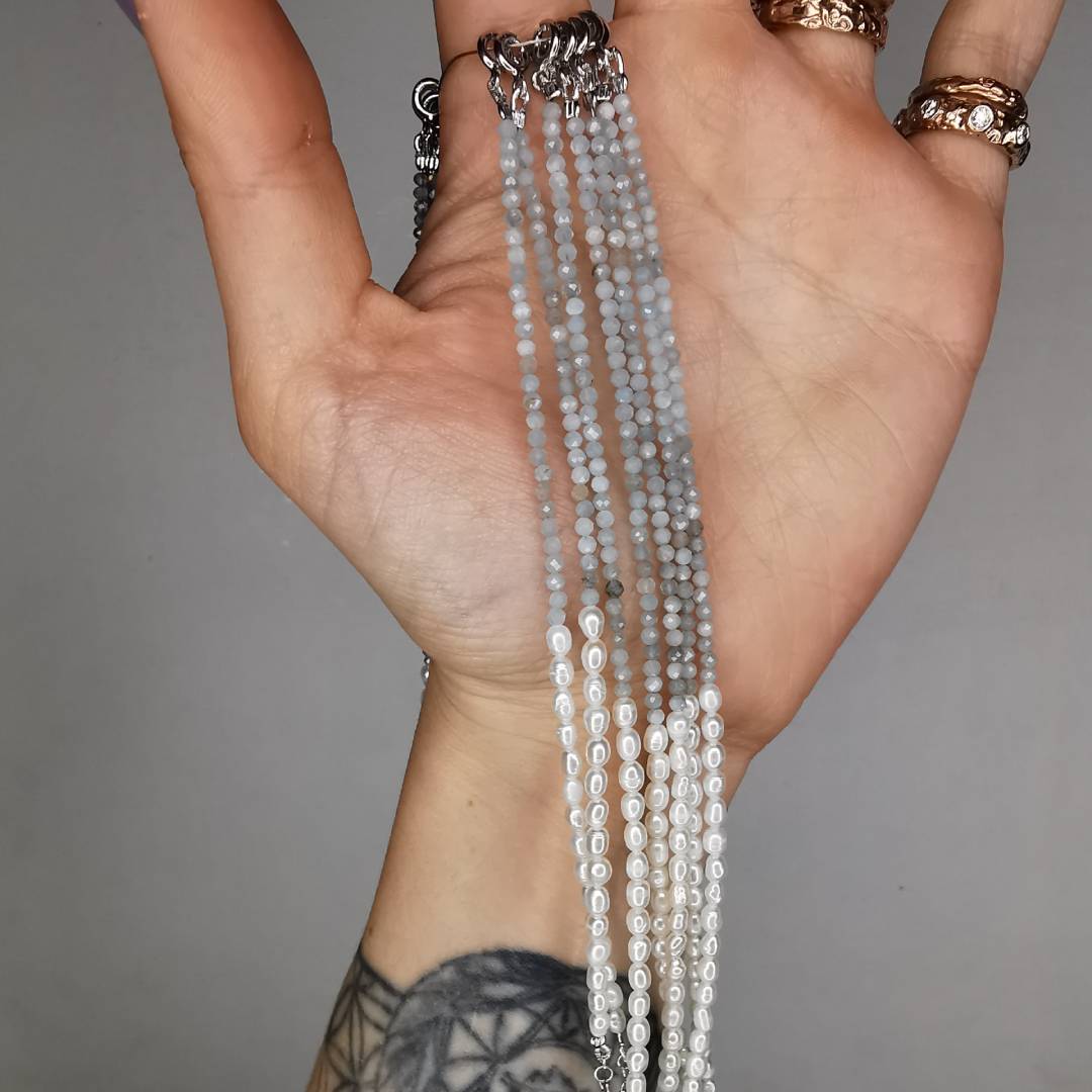 Aquamarine And Pearls Silver Bracelet