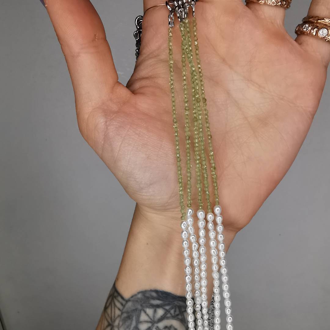 Peridot And Pearls Silver Bracelet