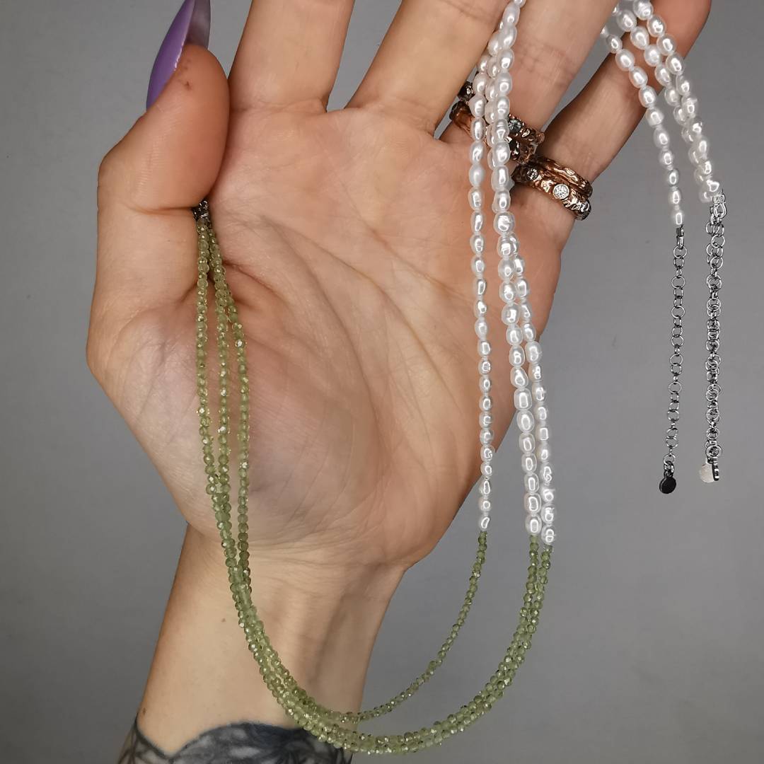 Peridots And Pearls Silver Necklace