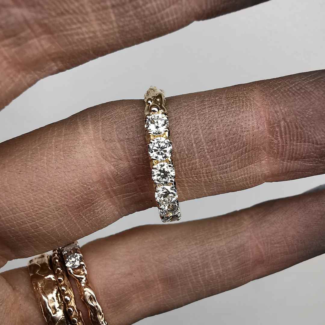 Geltono Aukso 1/2 Eternity Žiedas Su 3mm Lab. Deimantais