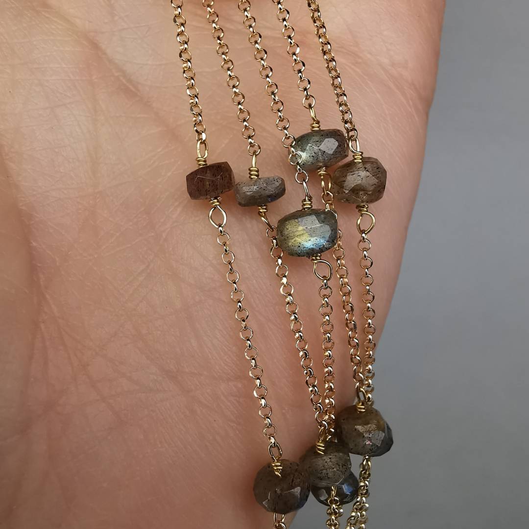 Yellow Gold Plated Silver Necklace With Labradorite