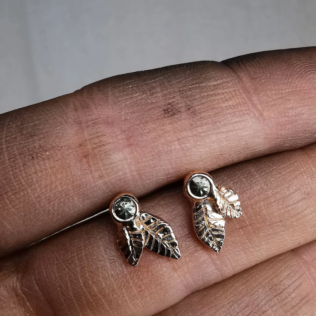 Forest Leaves Raudono Aukso Auskarai