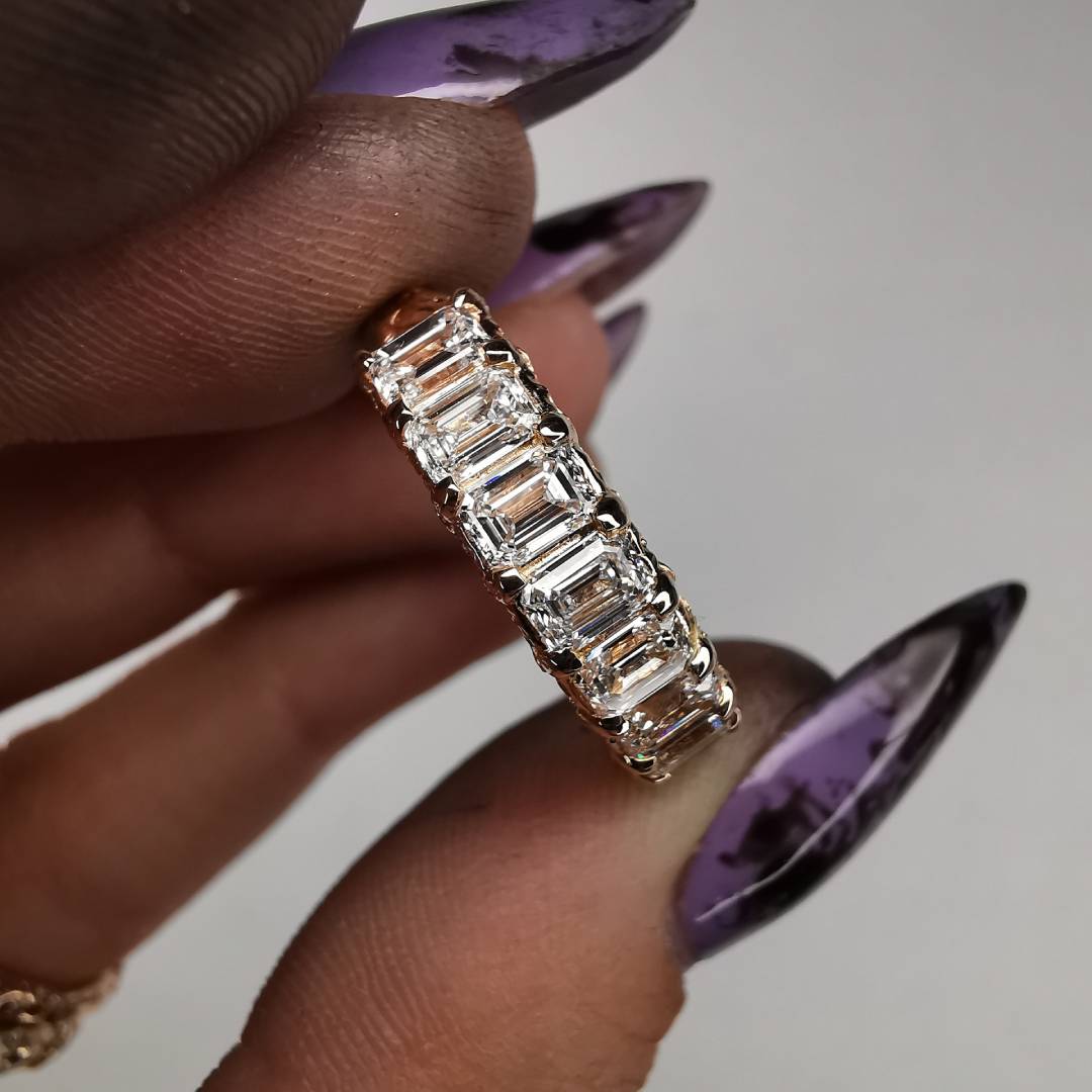 1/2 Eternity Rose Gold Signature Ring With Lab. Diamonds