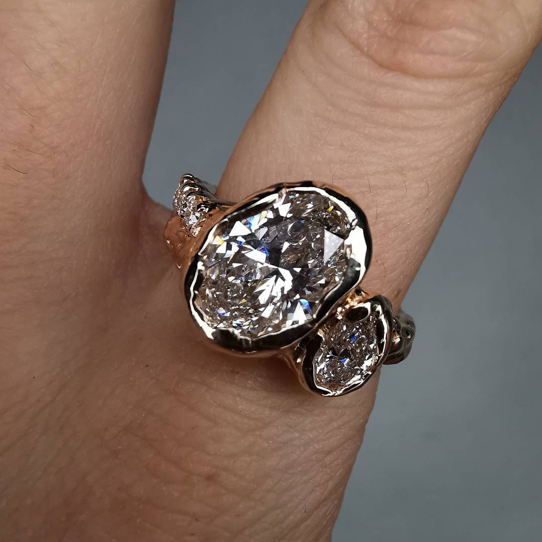 Rose Gold Signature Ring With Lab. Diamonds