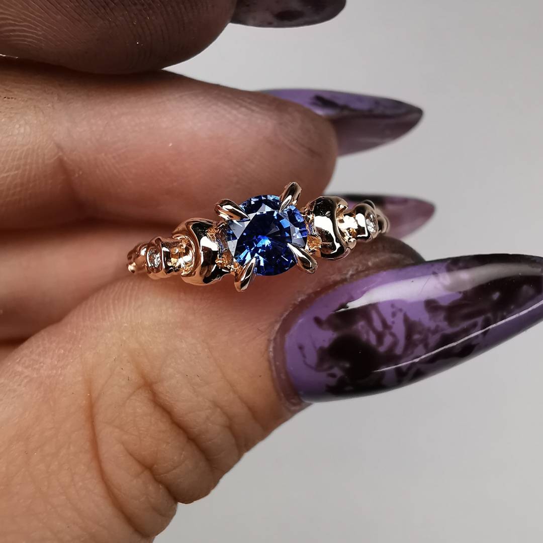 "Love You To The Moon And Back..." Rose Gold Signature Ring With Sapphire & Diamonds