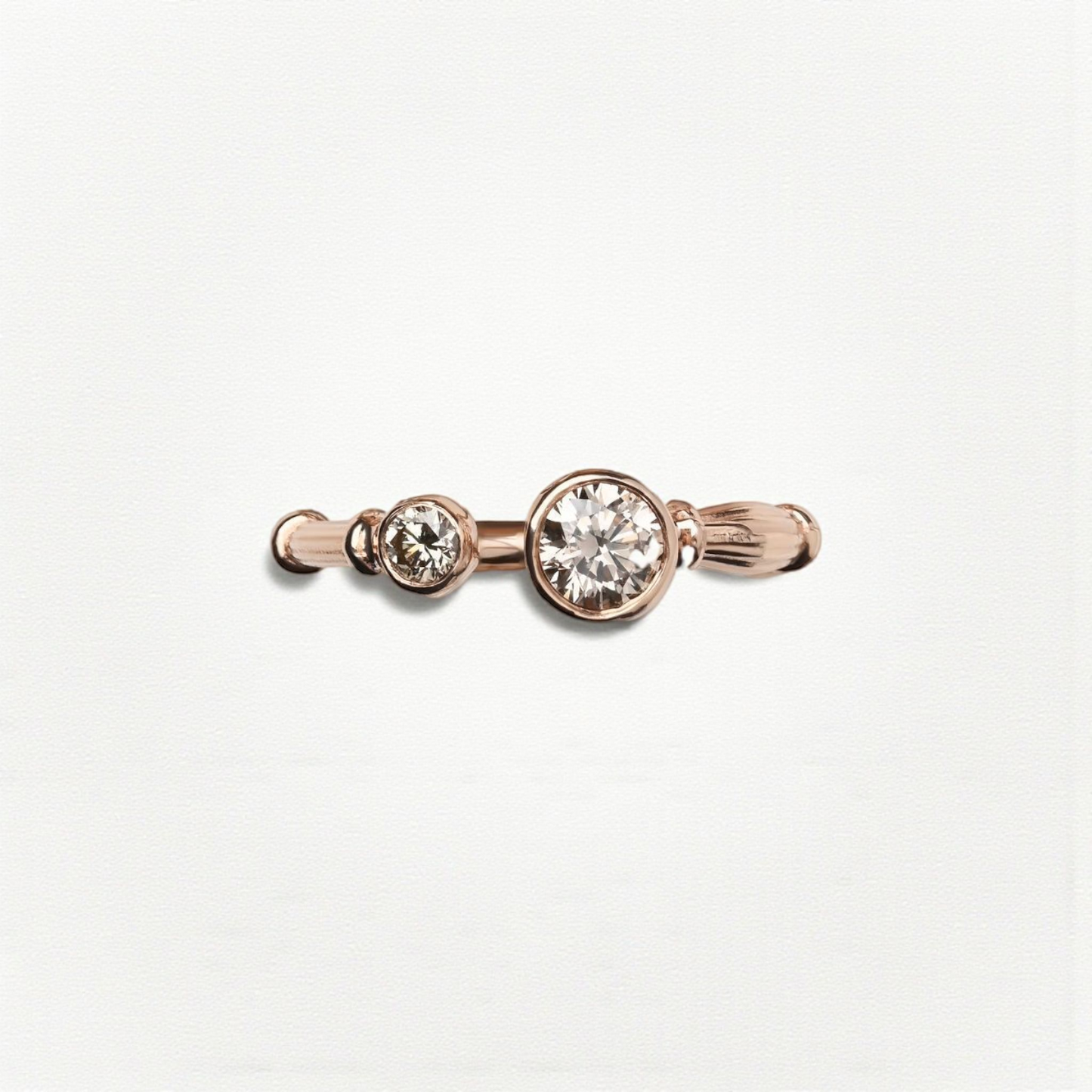 Rose Gold Column Rings With Natural Cognac Diamonds