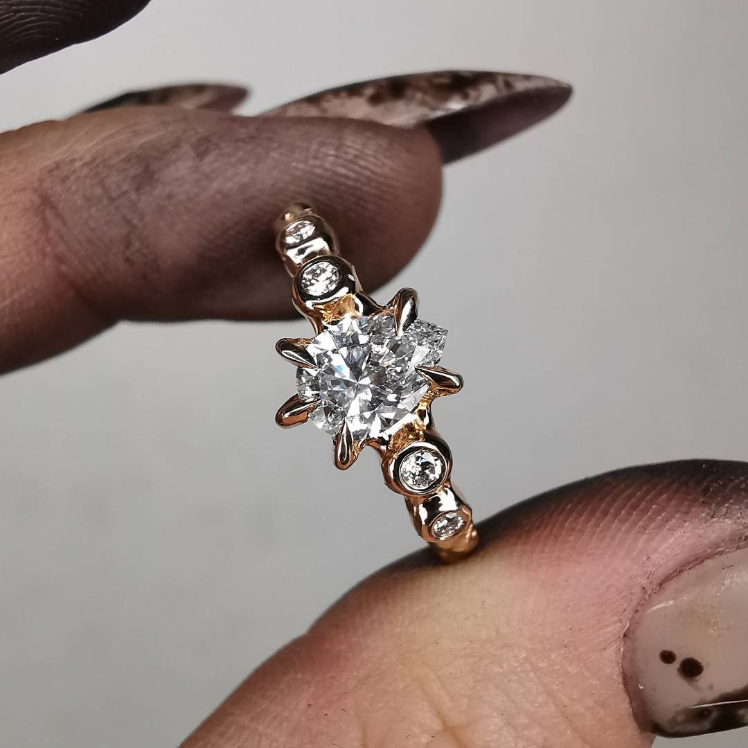 Rose Gold Signature Ring With Lab. Diamonds And Natural Diamonds