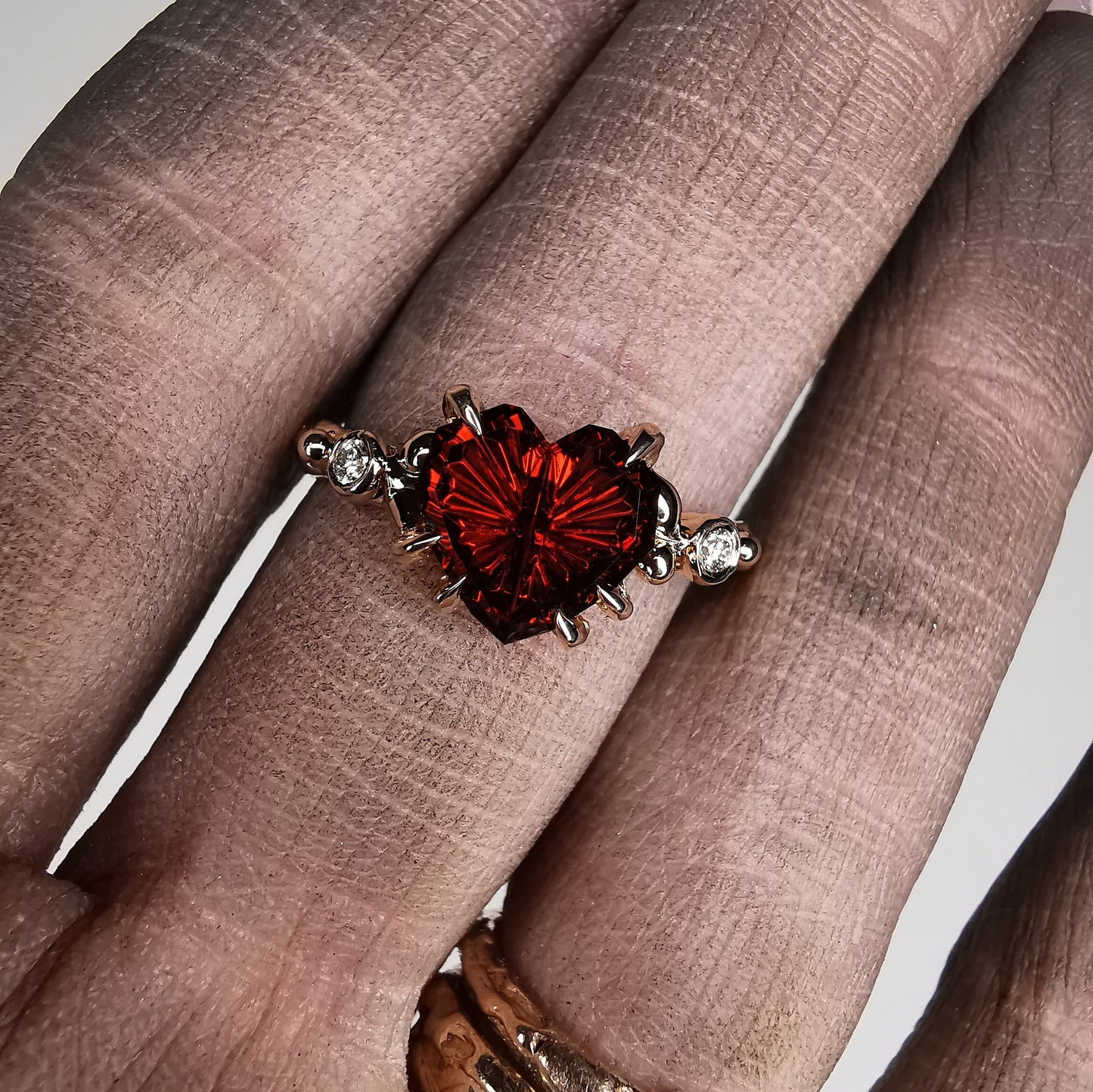 Rose Gold Signature Ring With Garnet and 2mm Natural Diamonds