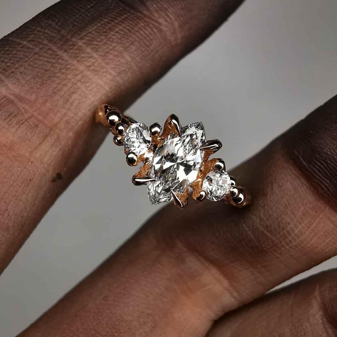 " The Marquise Letter " Rose Gold Ring With Lab. Grown Diamonds