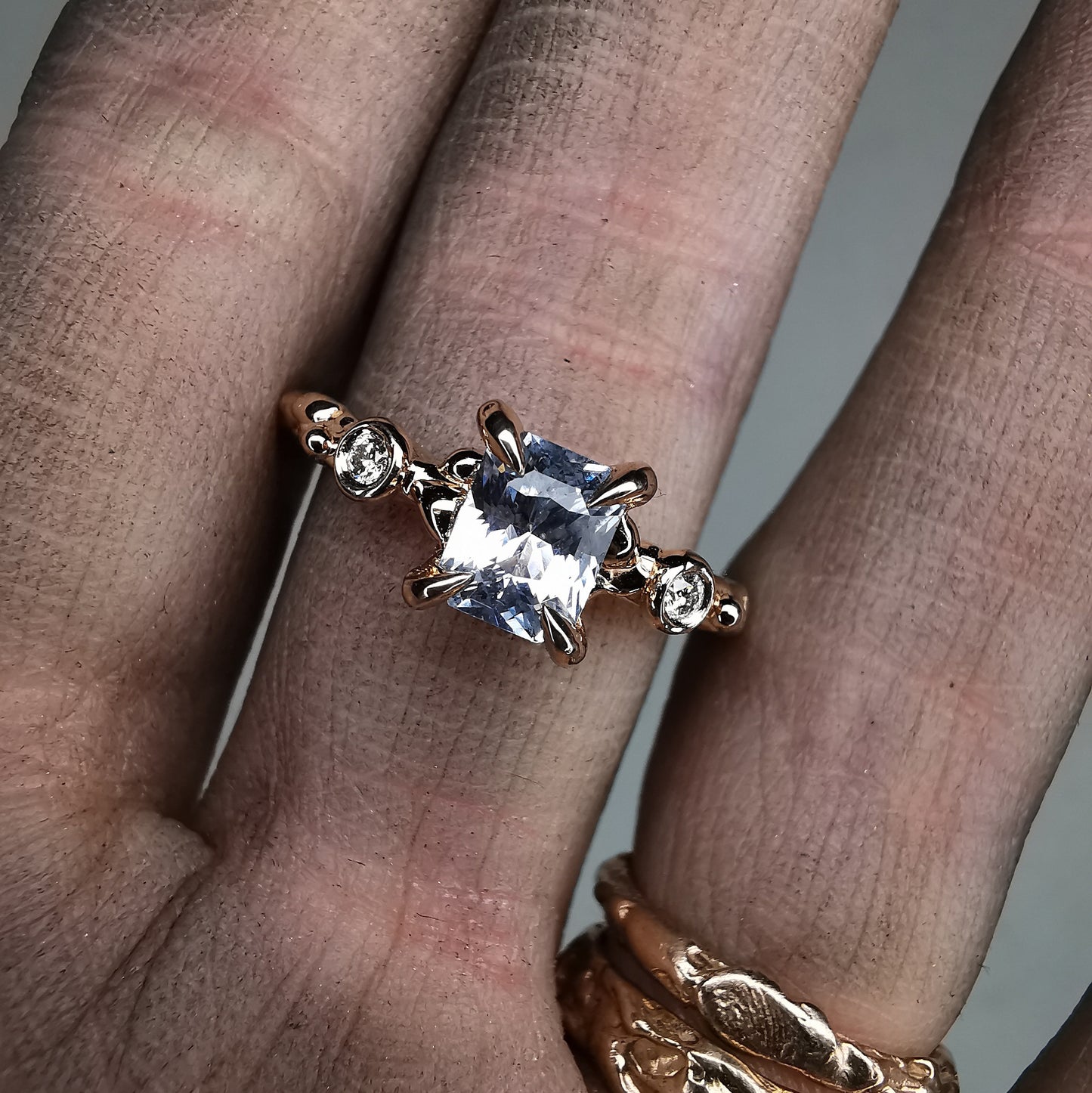 Rose Gold Signature Ring With Sapphire and 2mm Natural Diamonds