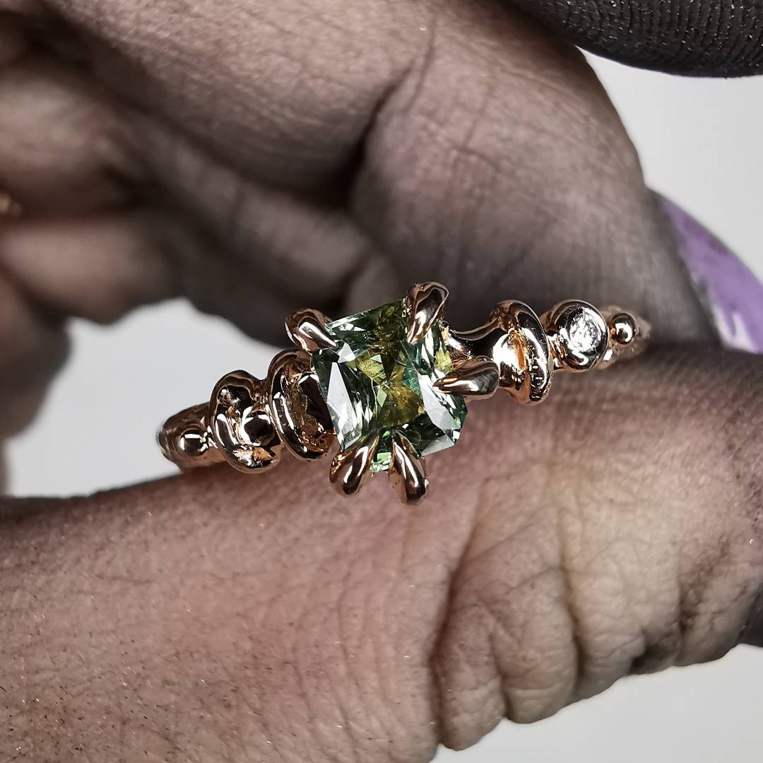 Rose Gold Signature Ring With Sapphire and 1.5mm Natural Diamond