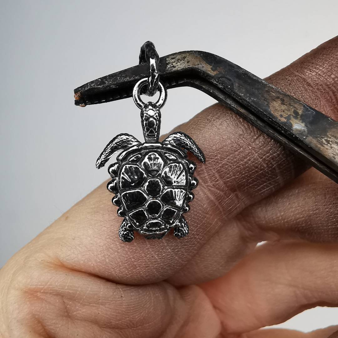 Oxidized Silver Turtle Pendant