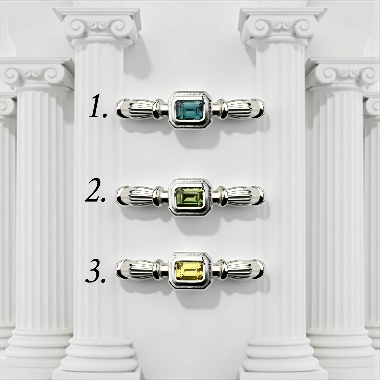 Sidabrinis Column Žiedas Su 3mm Safyru