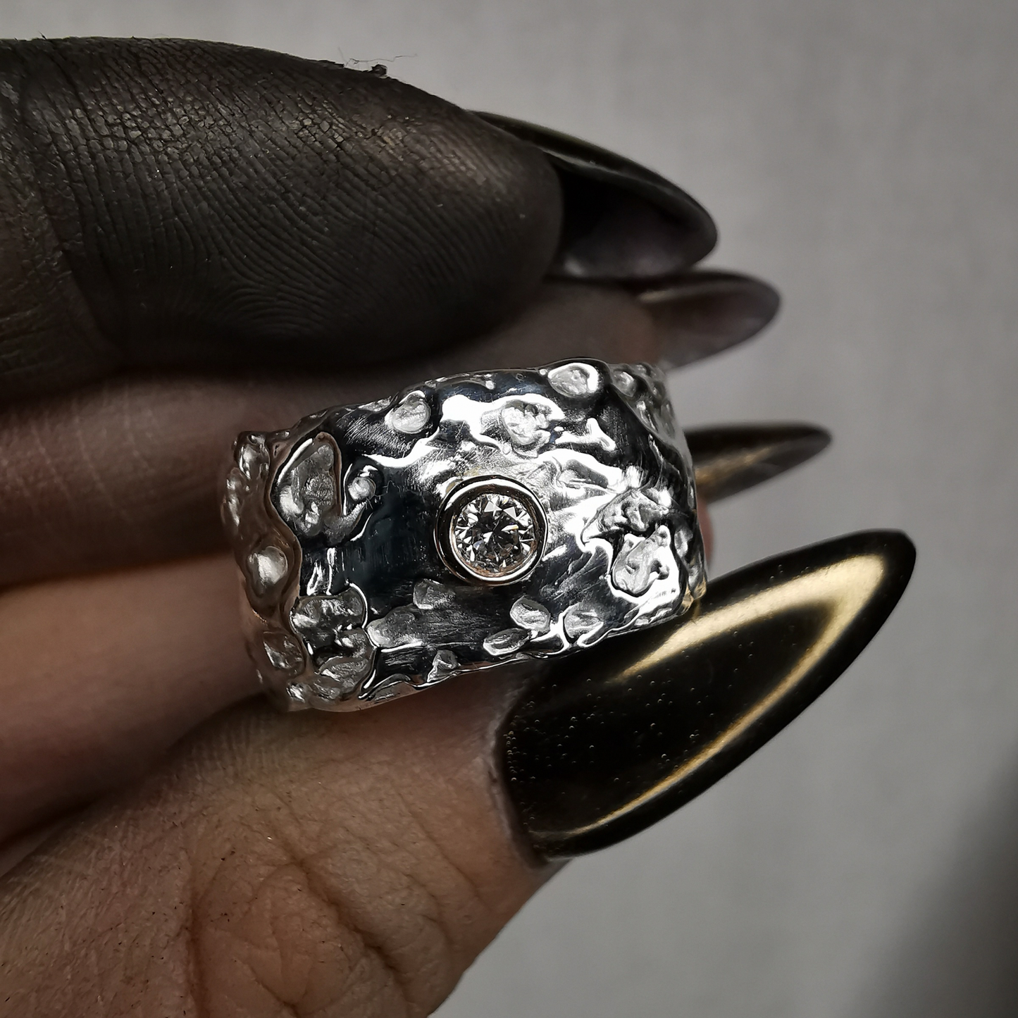 Silver Ring With Gold Drop & Lab. Diamond