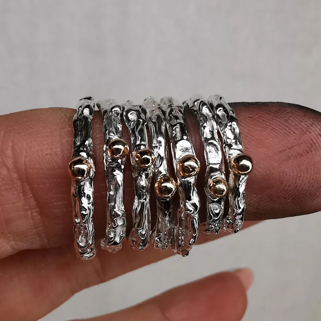 Garstyčios Grūdelis Sidabro Žiedas Su Aukso Lašais