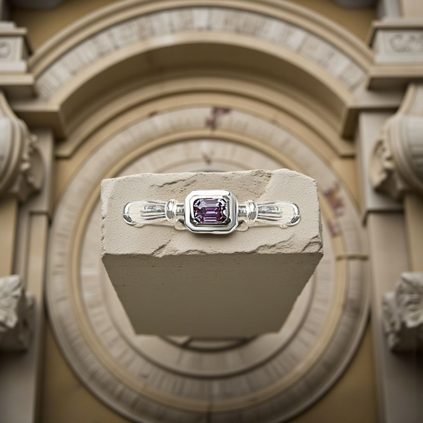 Silver Column Midi Ring With 3mm Lab. Alexandrite