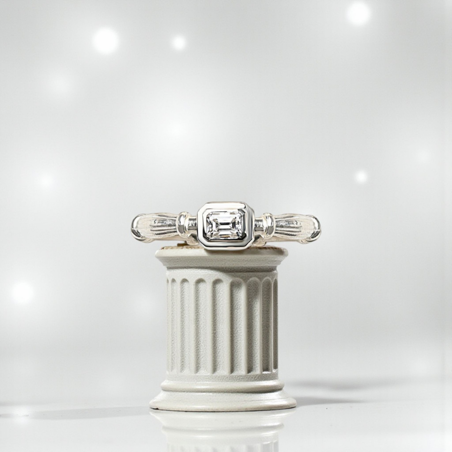 Sidabrinis Column Midi Žiedas Su 3mm Lab. Moisanitas