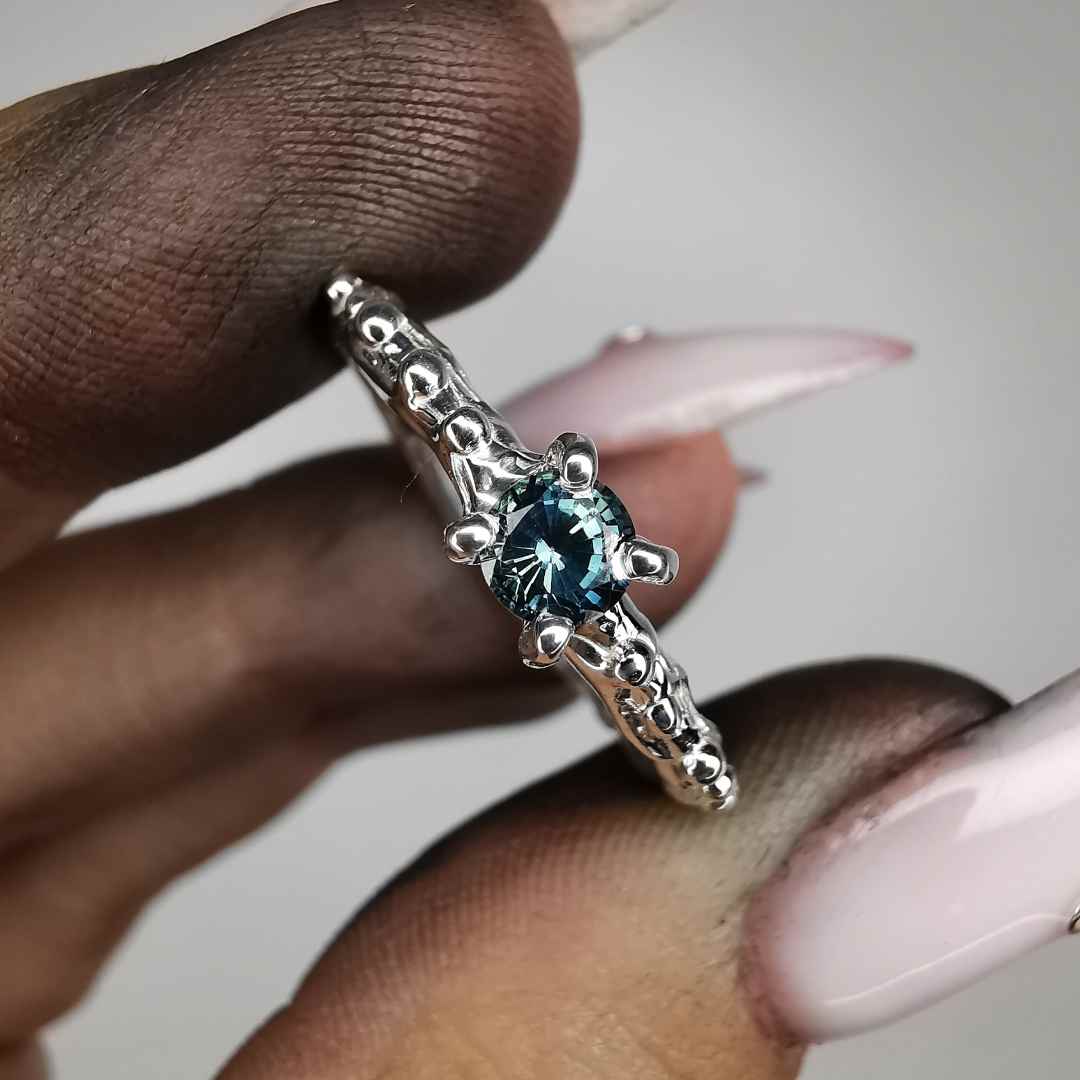 Rough Silver Ring With Sapphire