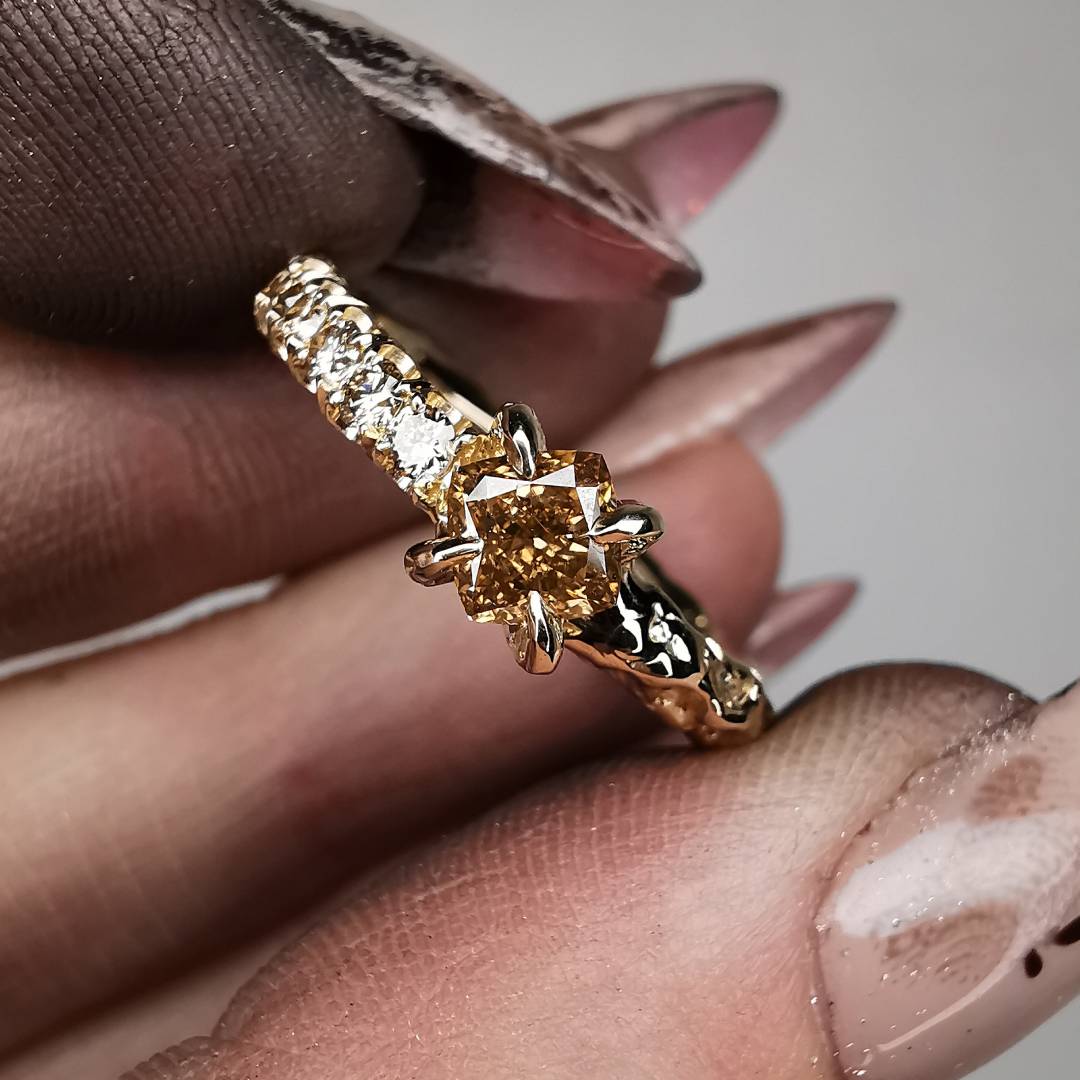 Yellow Gold Megan Ring With Natural Cognac Diamonds