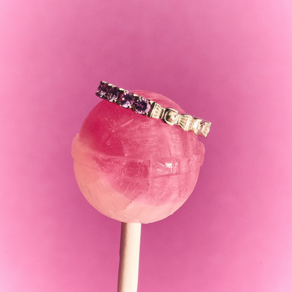 CUSTOM ORDER “ Candy “ 1/2 Eternity Gold Ring With 3mm Unheated Pink Sapphires