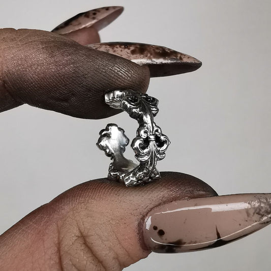 “ Fleur De Lis “ Oxidized Ear Cuff BIG