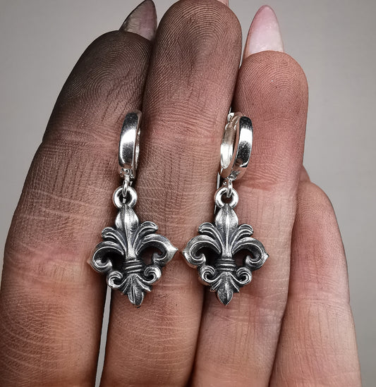 “ Fleur De Lis “ Oxidised Silver Earring Pair