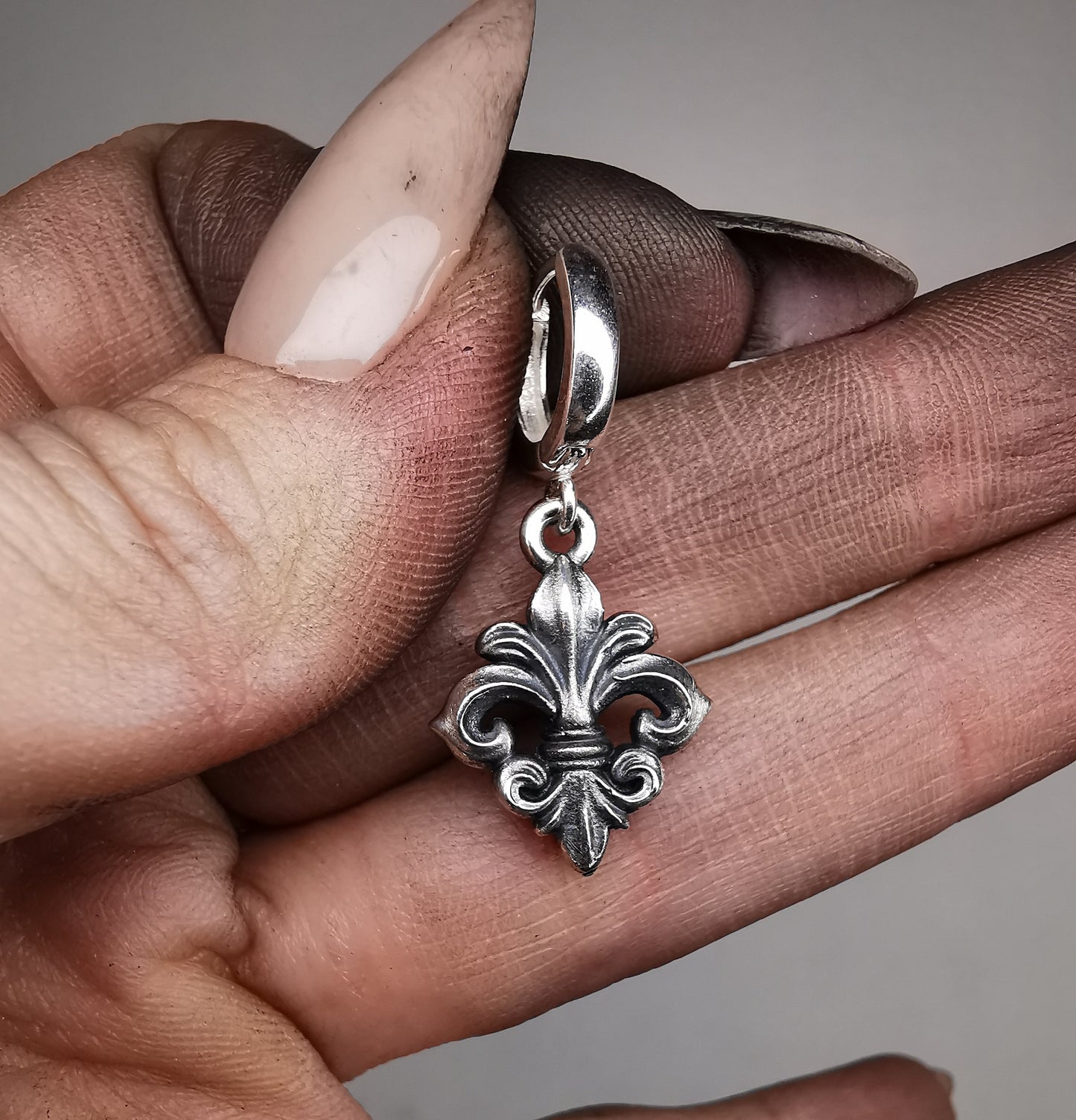 “ Fleur De Lis “ Oxidised Silver Earring
