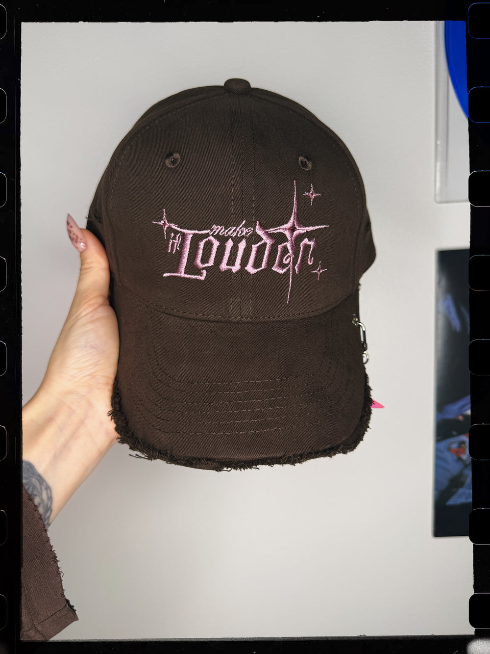 Brown Y2K Style Make It Louder Hat Pink Logo