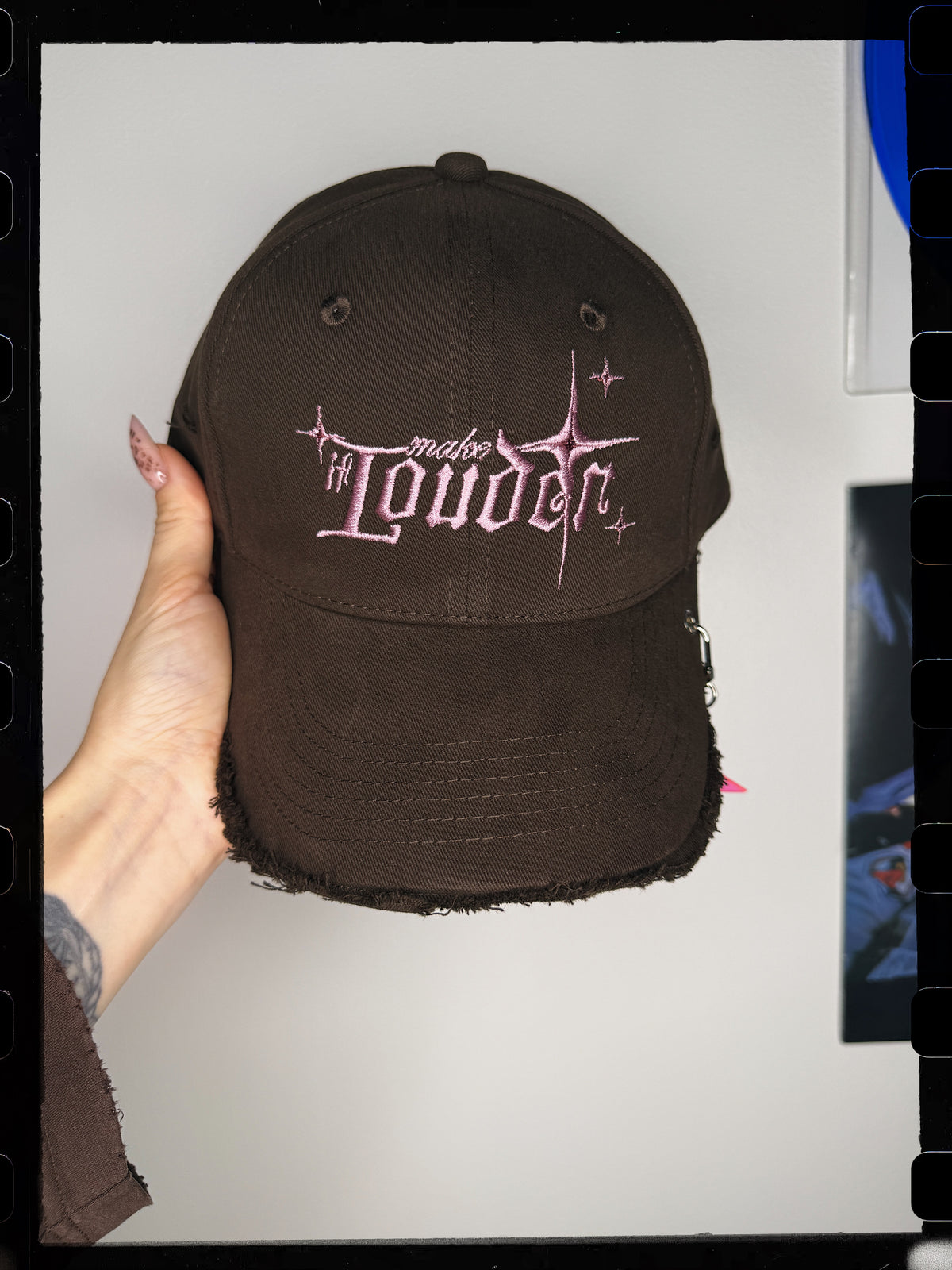 Brown Y2K Style Make It Louder Hat Pink Logo