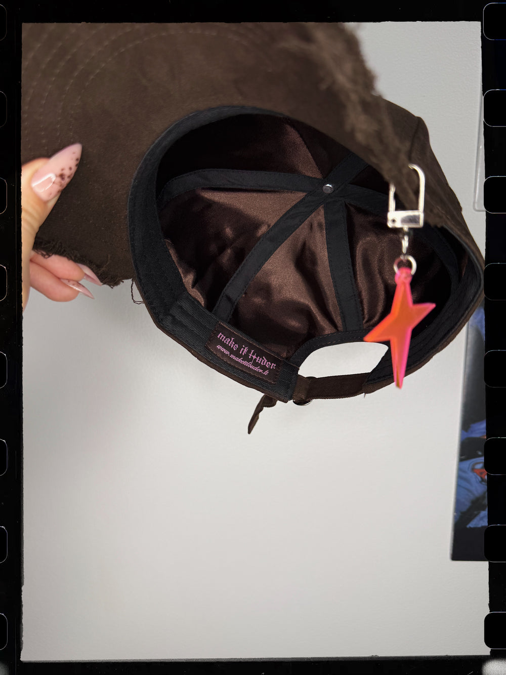 Brown Y2K Style Make It Louder Hat Pink Logo