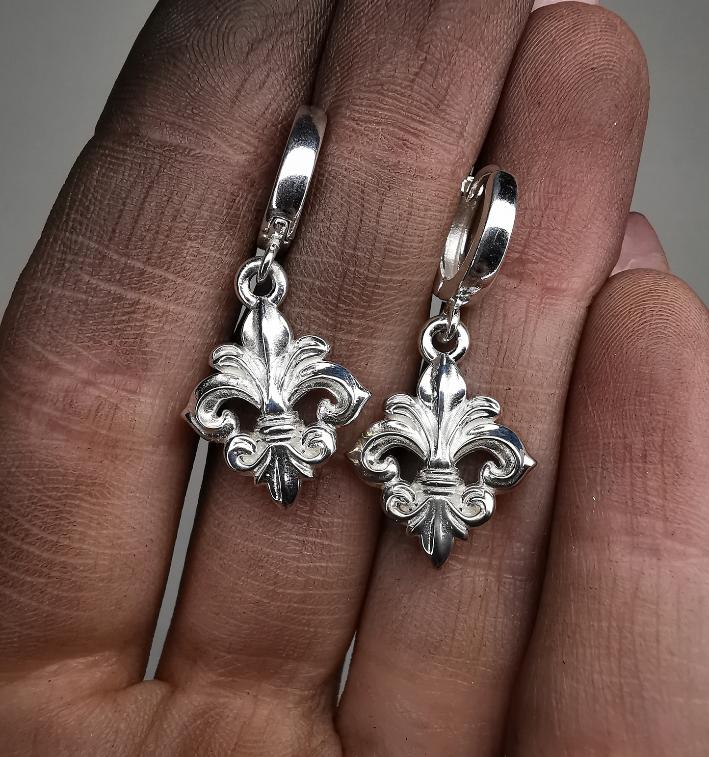 “ Fleur De Lis “ Silver Earring Pair