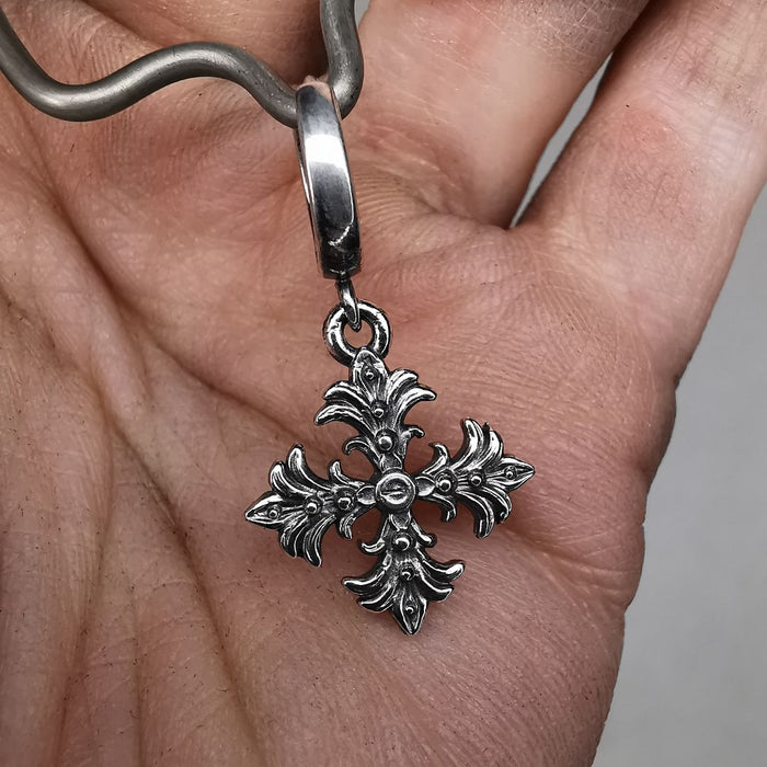 “ Fleury Cross “ Oxidized Silver Earring