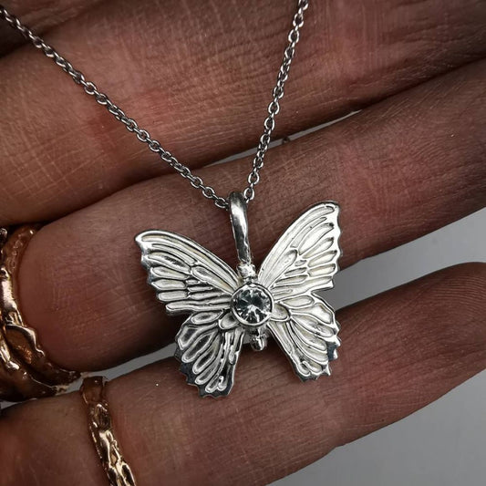 Silver Butterfly With Sapphire