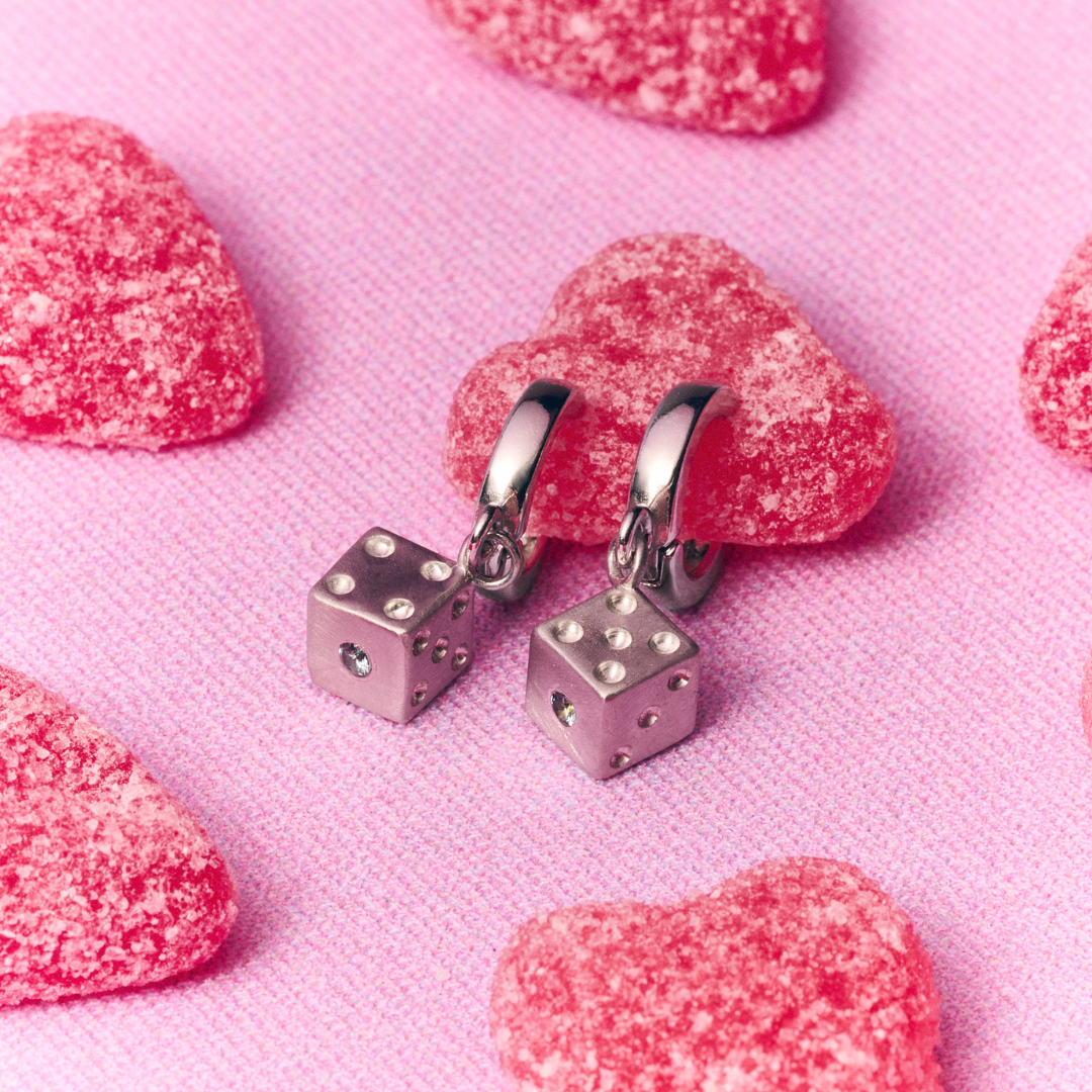 " Dice " Silver Earrings With 2mm  Unheated Teal Sapphires
