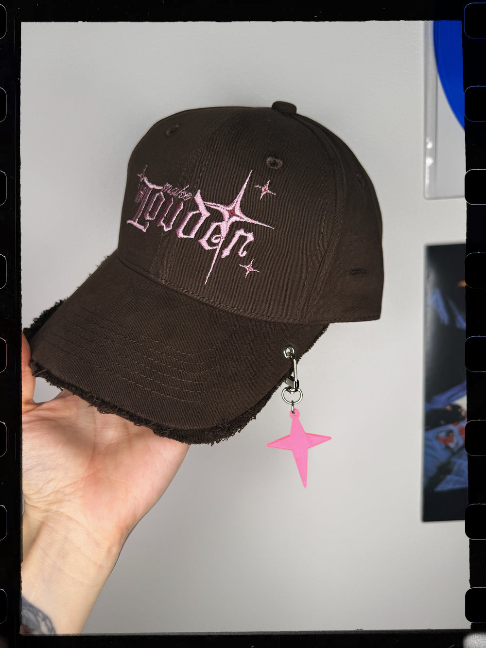 Brown Y2K Style Make It Louder Hat Pink Logo