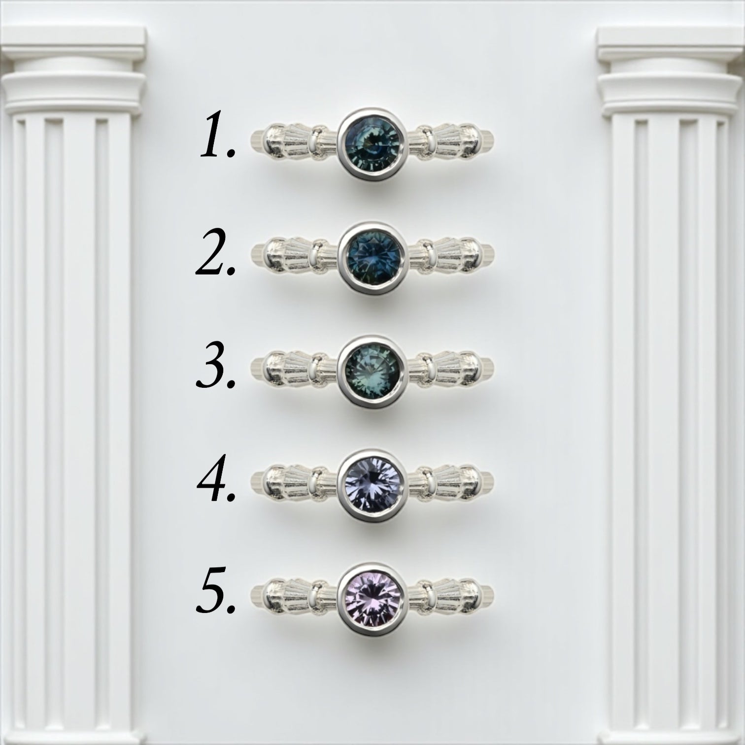 Silver Column Ring With 5mm Sapphires