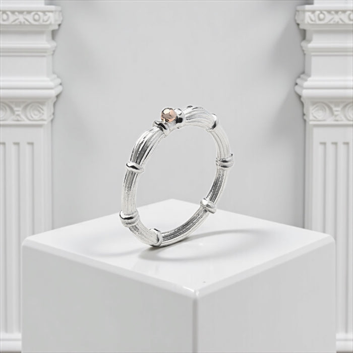 Mustard Seed Silver Column Rings With Gold Drop