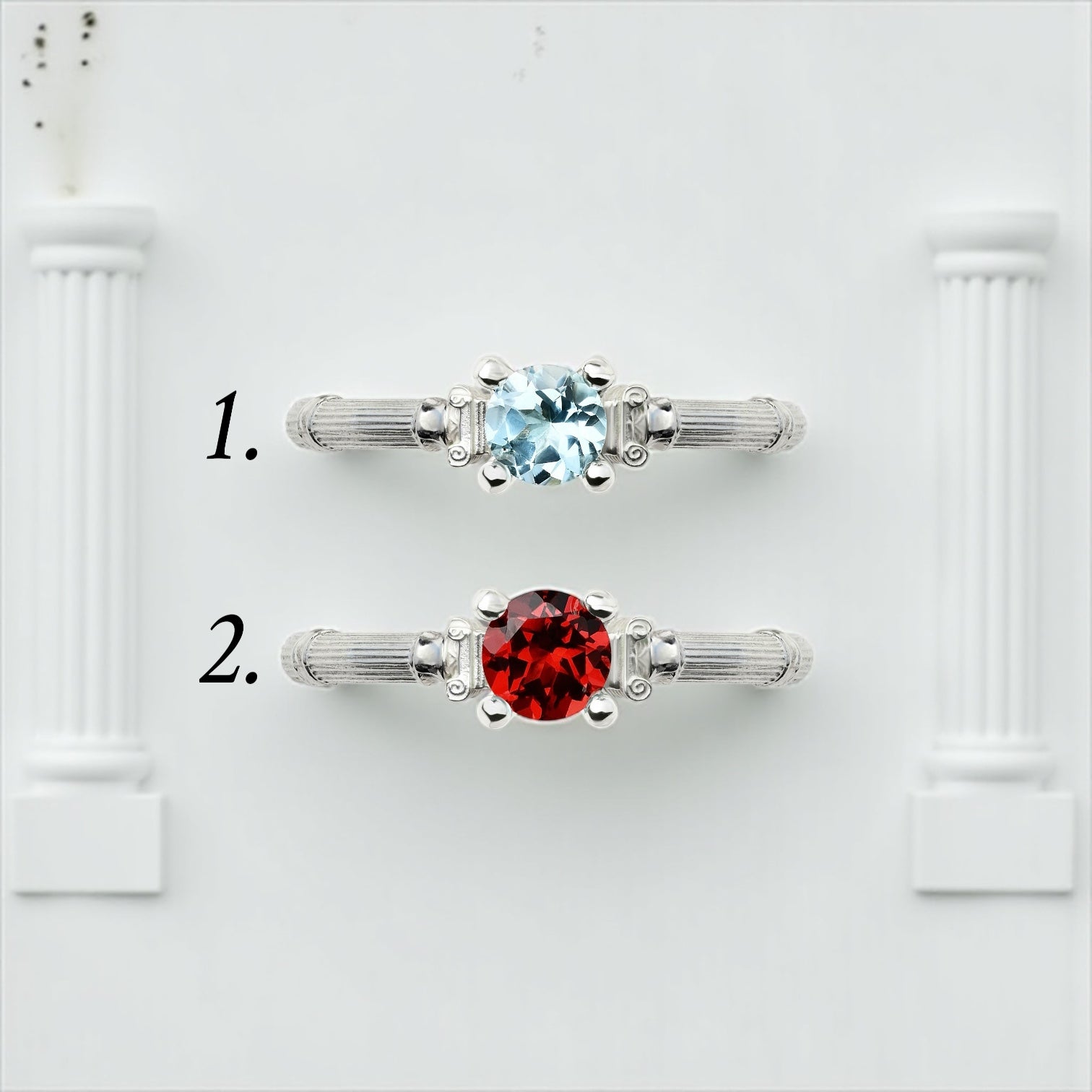 Silver Column IV Ring With 5mm Topaz And Garnet