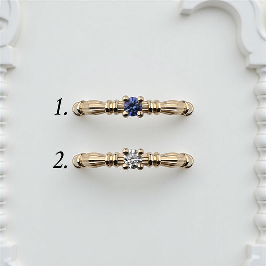 Column IV Yellow Gold Rings With 3.5mm Sapphires and Lab. Diamond