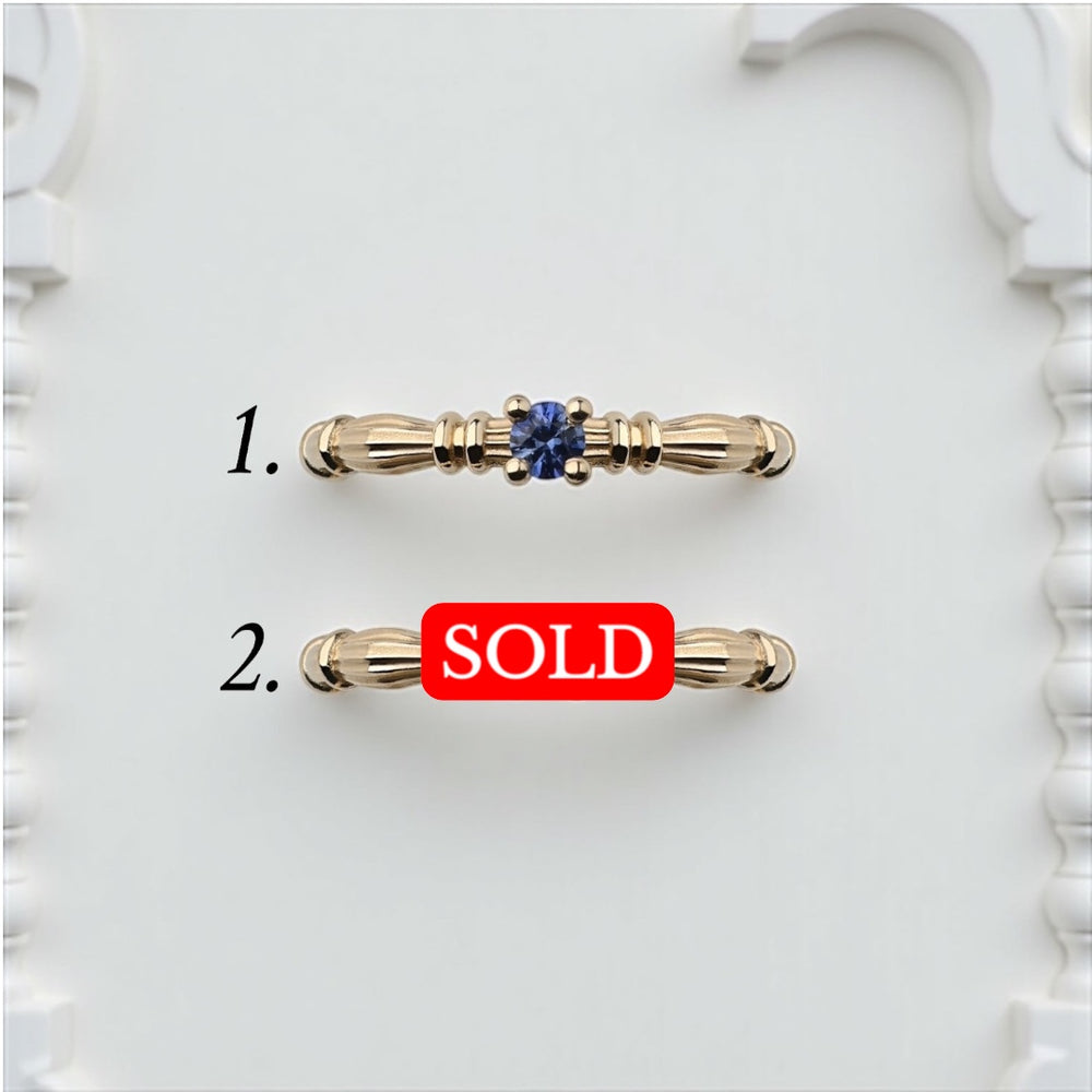 Column IV Yellow Gold Rings With 3.5mm Sapphires and Lab. Diamond