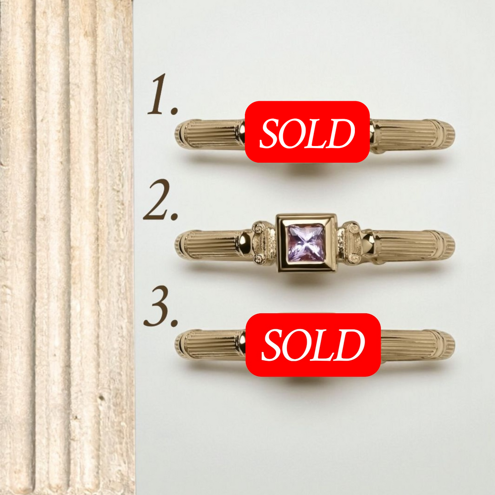 Yellow Gold Column Princess Ring With 3mm Sapphires